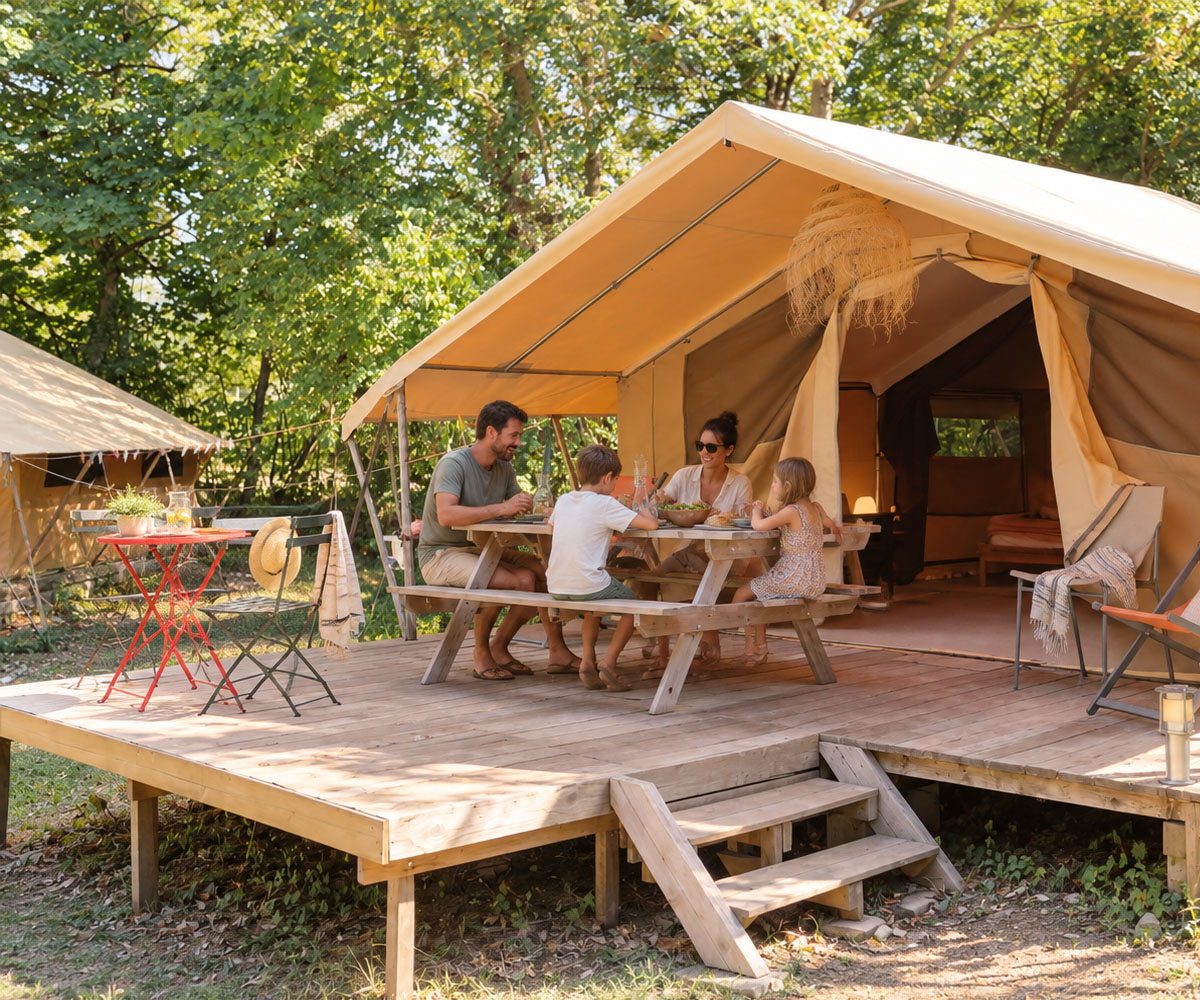 Petit-déjeuner sur la terrasse du Lodge Canopée